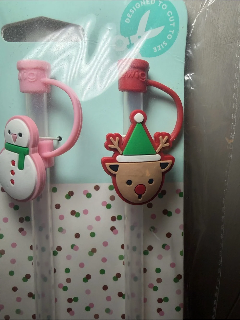 Pink and Red Holiday Straw Toppers - Set of 2